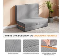 Vesgantti Matelas portable à trois volets en mousse à mémoire de forme gel de 15 cm - Lit d'invité pliant pour le camping et les voyages