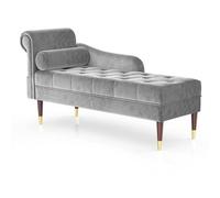 Vesgantti Méridienne Salon en Velours, Chaise Longue Fauteuil Relax Canapé avec Accoudoirs Coussin Lombaire pour Salon, Appartement, Petit Espace 149,5 x 54 x 76 cm (Gris)