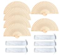 Vesqeva Lot de 6 Éventails Pliants en Bois et Tissu avec Sac de Rangement | Rafraichissement instantane, design classique elegant, format compact de poche, lot de 6 avec pochettes, usage polyvalent