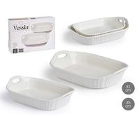 VESSIA Set de 6 plateaux rectangulaires à anses ouvertes, blanc