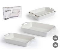 VESSIA Set de 6 plateaux rectangulaires avec anses ouvertes en porcelaine blanche