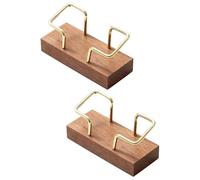 Vestamore 2 pièces Porte-cartes de visite, support en bois de noyer, base en bois de hêtre, cadre métallique en T pour bureau, 11 x 4,6 x 9,5 cm