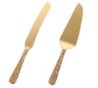Vestamore Lot de 2, set de découpe de gâteau doré, couteau à gâteau et serveur en acier inoxydable, trancheuse à pizza 11 pouces 28 cm, poignée décorative, facile à nettoyer, pour fêtes