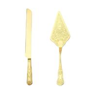 Vestamore Set de découpe pour gâteau doré, ensemble couteau et serveur à gâteau en acier inoxydable 304, lame crantée de 13,5 in / 34,2 cm, spatule, gravure florale, pour mariage et réception