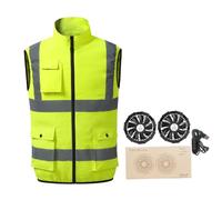 Veste climatisée avec ventilateurs à double dos, veste de ventilateur à rayures réfléchissantes, gilet de refroidissement pour chaleur extrême - vert fluorescent, ventilateur