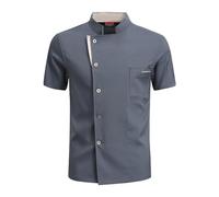 Veste de Chef d'été Respirante avec Dos en Maille, Uniforme de Restaurant à Manches Courtes for Hommes et Femmes, Tenue de Cuisine légère et rafraîchissante(Gray,2XL)