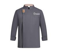Veste de Cuisine Homme Personnalisé avec Nom Brodé Blouse Cuisine Femme Vestes de Chef, Respirant, Confortable (Gris)