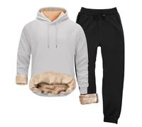 Veste de Sport décontractée Unisexe d'hiver de Couleur Unie avec Sweat à Capuche zippé et Pantalon de survêtement en Polaire avec Poches (GY1, XXL)