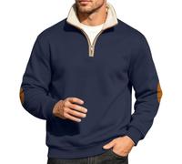 Veste de survêtement pour homme sans capuche doublée à capuche chaude pour | Sweat-shirt polaire en coton pour homme - Pull épais d'hiver doublé en polaire - Manteau demi-fermeture éclair