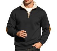 Veste de survêtement pour homme sans capuche doublée à capuche chaude pour | Sweat-shirt polaire en coton pour homme - Pull épais d'hiver doublé en polaire - Manteau demi-fermeture éclair