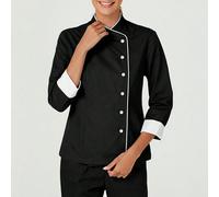 Veste de travail à manches longues pour femmes avec col boutonné et contraste de couleurs, pour uniforme de chef cuisinier, avec manches 3/4 L,M,S,XL,XS,XXL,XXSBlocs de couleurTissu tissé