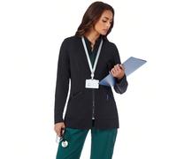 Veste de travail décontractée à manches longues, col zippé, poches, blouse d'infirmière, blouse de laboratoire pour dentiste, soins de santé, hôpital vétérinaire, laboratoire, noire L,M,S,XL,XSUnicolo