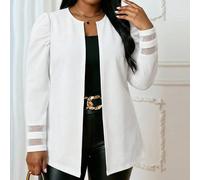 Veste élégante de grande taille à manches pétales en patchwork de maille pour le travail 0XL,1XL,2XL,3XL,4XL,5XLUnicoloreTissu tricoté