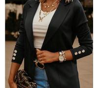 Veste longue à manches longues et col chic pour femmes grandes tailles, pour le travail, noire pour le printemps/automne 1XL,2XL,3XL,4XL,5XLUnicoloreTissu tricoté