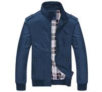 Veste mi-saison pour homme, col montant, couleur unie pour coupe ajustée, cardigan de travail d'affaires, vêtement d'extérieur, manteau de printemps et d'automne, taille L-4XL (bleu 4XL)