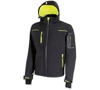 U-Power Veste de travail softshell SPACE FU187BC déperlante, coupe-vent Noir carbone/Jaune fluo