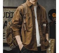 Veste utilitaire pour homme - Haut de travail en toile lourde à manches longues boutonné sur le devant