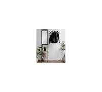 Meuble d'entrée LUTON, structure métallique noir et chêne artisanal, 100x185x37 cm, 2 étagères, 1 miroir, rangement entrée