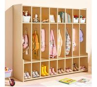 VEVOR Vestiaire 8 Enfants Ouvert, Penderie pour Enfants en Bois, Rangement pour Crèche Maternelle Garderie Maison, Meuble d'Accueil Scolaire avec Casiers à Manteaux et à Chaussures, Cases Supérieures