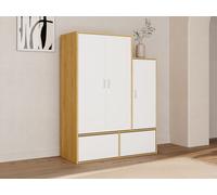 Vestiaire avec 3 portes, 1 penderie et 2 compartiments chaussures - Blanc et naturel - NYVELA