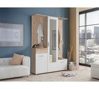 Vestiaire avec 3 portes, 1 tiroir et 1 miroir - Naturel et blanc - CAMOLA