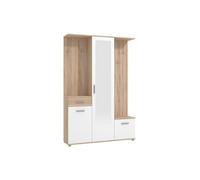Vestiaire avec 3 portes, 1 tiroir et 1 miroir - Naturel et blanc - CAMOLA