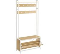Vestiaire avec Banc 9 Crochets et Étagère - VASAGLE - Moderne - Chêne et Blanc