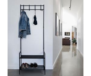 Vestiaire avec meuble à chaussures, noir, porte-manteau, métal, station pour chien, porte-manteau, place de stationnement en laisse pour chiens, 4x patères, étagère en MDF, autoportante, H 168,5 cm