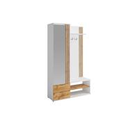 Vestiaire avec miroir et rangements - Blanc et Naturel - JANAKIA