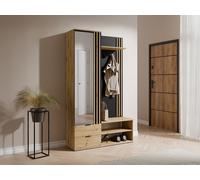Vestiaire avec miroir et rangements - Naturel et Noir - JANAKIA