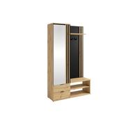 Vestiaire avec miroir et rangements - Naturel et Noir - JANAKIA