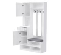 Vestiaire d'entrée 100/35/180 cm blanc en MDF avec banc rembourré