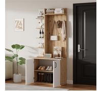 Vestiaire d'Entrée 75x33x180 cm avec meuble a chaussures, Meuble entree avec patère et armoires de rangement, Couleur du bois