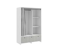 HOMCOM Armoire penderie armoire de rangement avec tringle rideaux 3 tiroirs en tissu amovibles 105 x 48 x 160 cm blanc