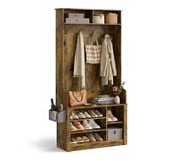 Vestiaire d'entrée - Bealife - Banc Intégré - 5 Étagère Chaussures - 2 Niches - 4 Crochets - 1 Rangement Latérale - Marron