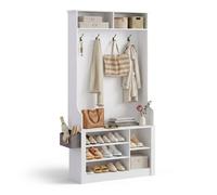 Vestiaire d'entrée - Bealife - Banc Intégré - 5 Étagère Chaussures - 2 Niches - 4 Crochets - 1 Rangement Latérale - Blanc