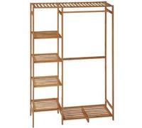 Portant à vêtements en bambou - HOMCOM - étagère de rangement à 6 niveaux et tringle de suspension - 90x30x145cm - bois naturel