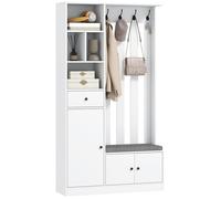 Vestiaire d'entrée - HOMCOM - 4 en 1 - banc de rangement, étagère réglable, 4 crochets - MDF - 100x30x180cm - blanc