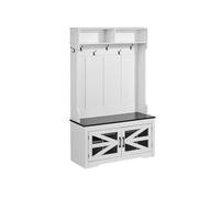 VEVOR Porte-Manteau en Bois, Meuble d’Entrée avec Banc et Rangement pour Chaussures, Support Manteau sur Pied, Vestiaire avec Étagères Réglables, 7 Crochets et Bande Lumineuse USB, pour Couloir, Blanc