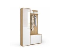 IDMarket Vestiaire d'entrée MAHAUT miroir - rangement chaussures, étagères, 1 porte effet bois/blanc