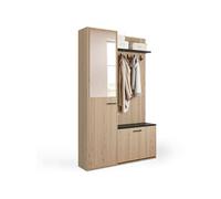 IDMarket - Vestiaire d'entrée Rangement Chaussures avec Miroir et étagères MAHAUT 1 Porte Effet Bois et Noir