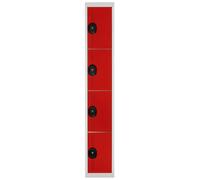 Vestiaire métal Team Color 4 casiers - 1 colonne L.30 cm - Corps Gris - Portes Rouge
