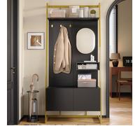 Vestiaire moderne - Porte manteau - Miroir intégré - 3 crochets en métal - 2 portes - Noir