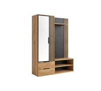Vestiaire multi rangements aspect bois et noir finition déco tasseaux - OAKLEY -