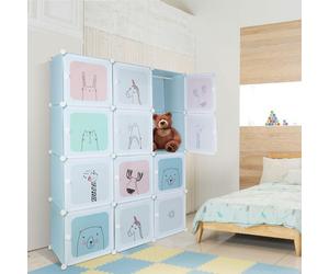 Vestiaire pour enfants Armoire modulaire Bibliothèque pour enfants pour chambre d'enfant et chambre à coucher Bleu