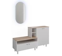 Vestiaire Vicco Elano Blanc/Chêne 140x80cm avec miroir LED, Model 62867