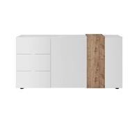 VESUVIO BLANC - Buffet 2 Portes 3 Tiroirs Laqué Blanc et Aspect Bois Finition Cadiz