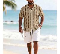 Vêtements grande taille pour hommes, chemise grande taille en tricot jacquard d'été pour hommes, Top décontracté grande taille pour hommes 2XL,3XL,4XL,5XL,6XLGéométrique,Carreau,Tout ImpriméTissu tric