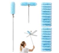 VETOLAKA Plumeau télescopique de 180 cm : poignée extensible avec 20 chiffons pour Swiffer, kit de recharge, compatible avec Swiffer, aimant anti-poussière, pour plafond et ventilateur