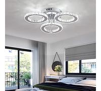 VETRULUS Plafonnier LED en Cristal Moderne 6000K Blanc Froid, Suspension Inox à 3 Anneaux pour Salon, Chambre, Cuisine, Couloir